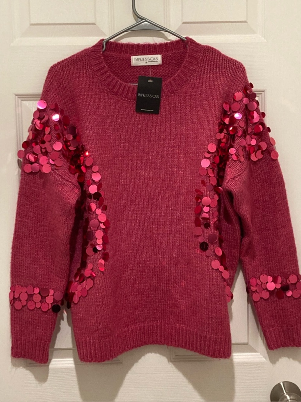 NWT Impressions size M Sequin-Embellished‎ Pink Sweater